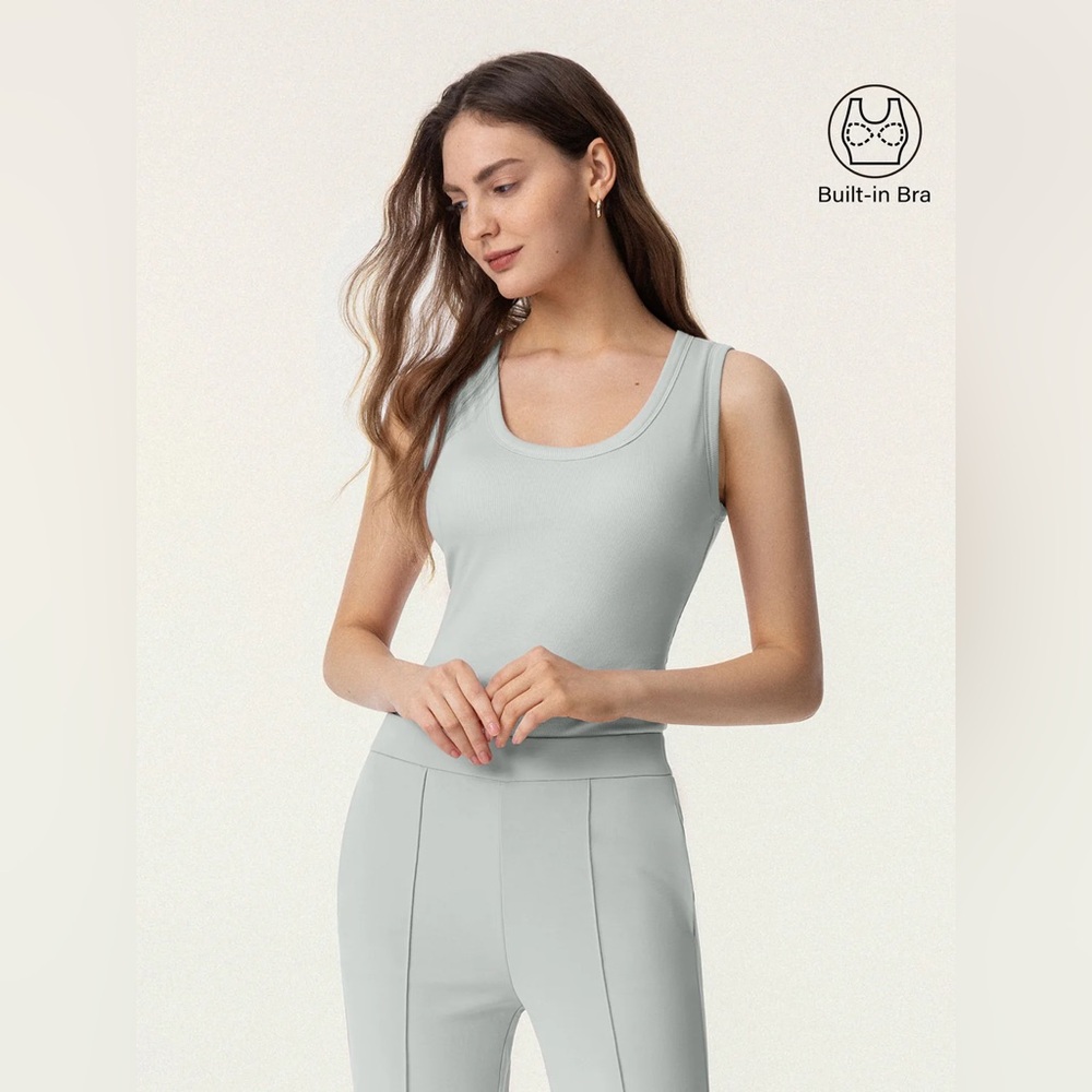 OGL Lime-Ivory Scoop Neck Cotton Airy Brami Tank with Built in Bra